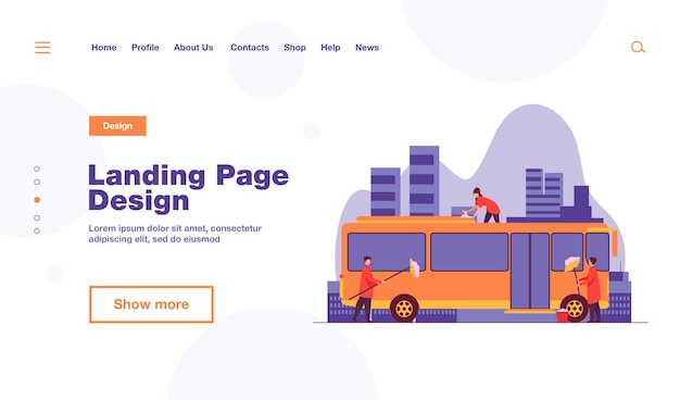 Bus Landing Page Template for Workers Cleaning and Washing – Free Download