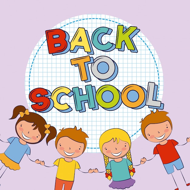 Back to School Illustration of Four Kids – Free Download