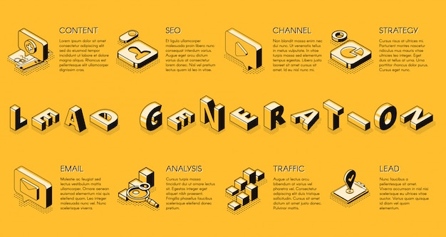 Isometric Vector Banner for Lead Generation Internet Business Marketing Strategy – Free Download