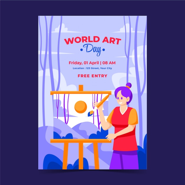 Vertical Poster Template for Flat World Art Day – Free Download