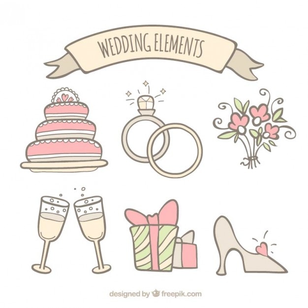 Hand Drawn Wedding Accessory Collection in Soft Tones – Free Download