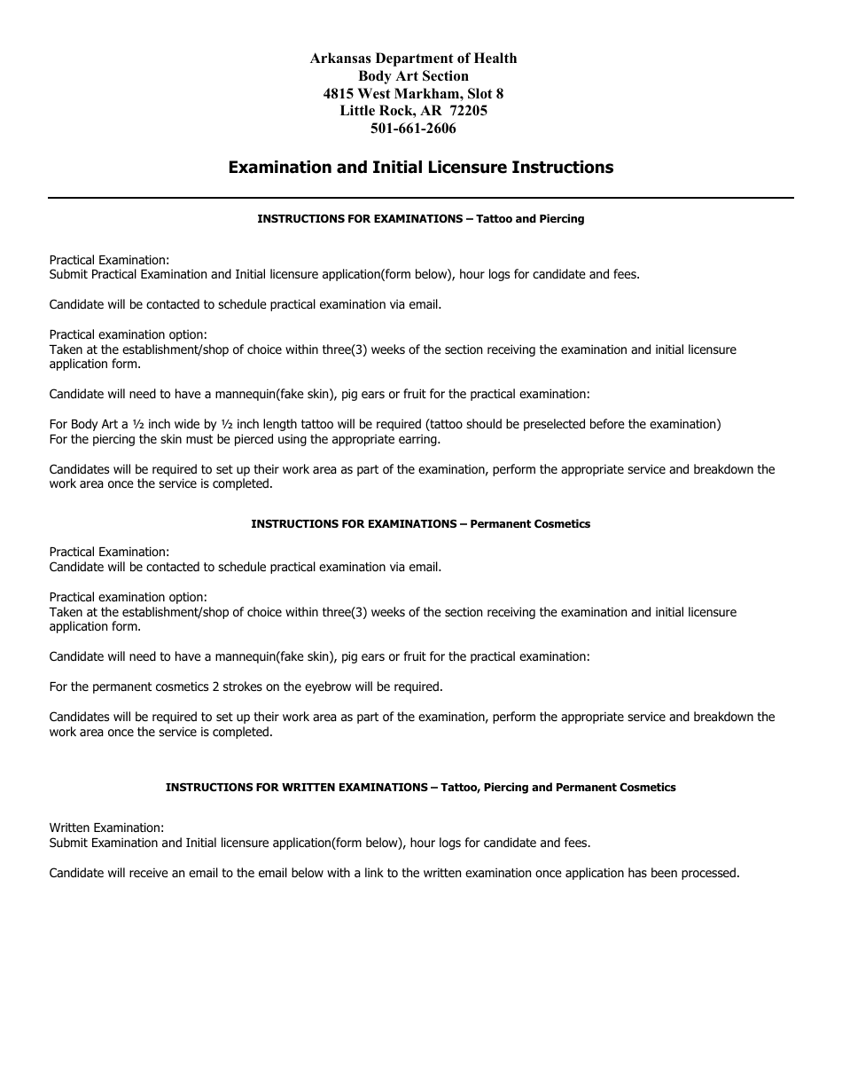 Arkansas Examination and Initial Licensure Application Fill Out Sign 