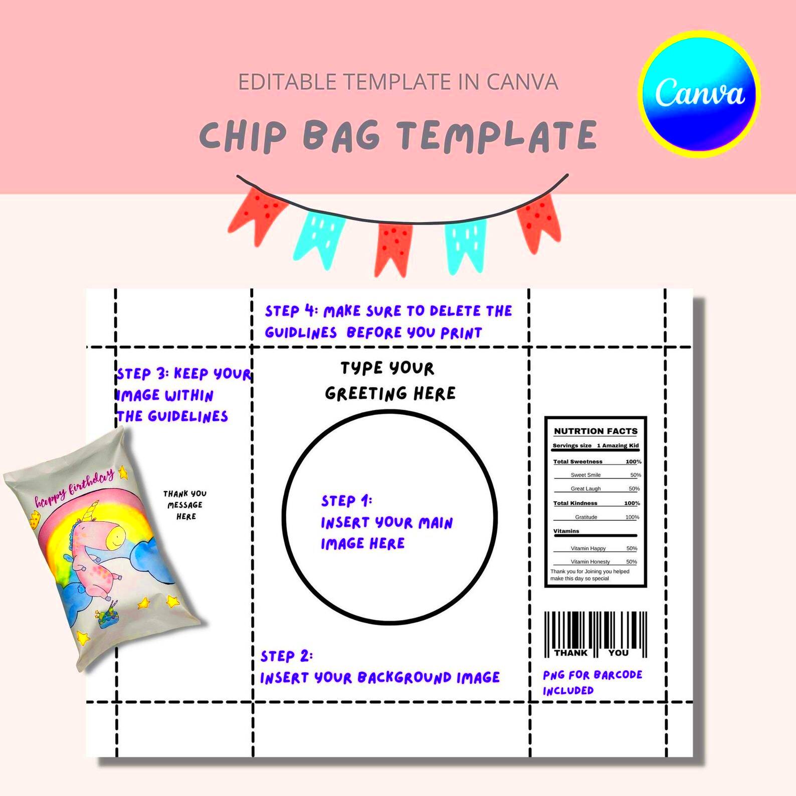 Chip Bag Template Canva Chip Bag Template Instant Download DIY Chip 