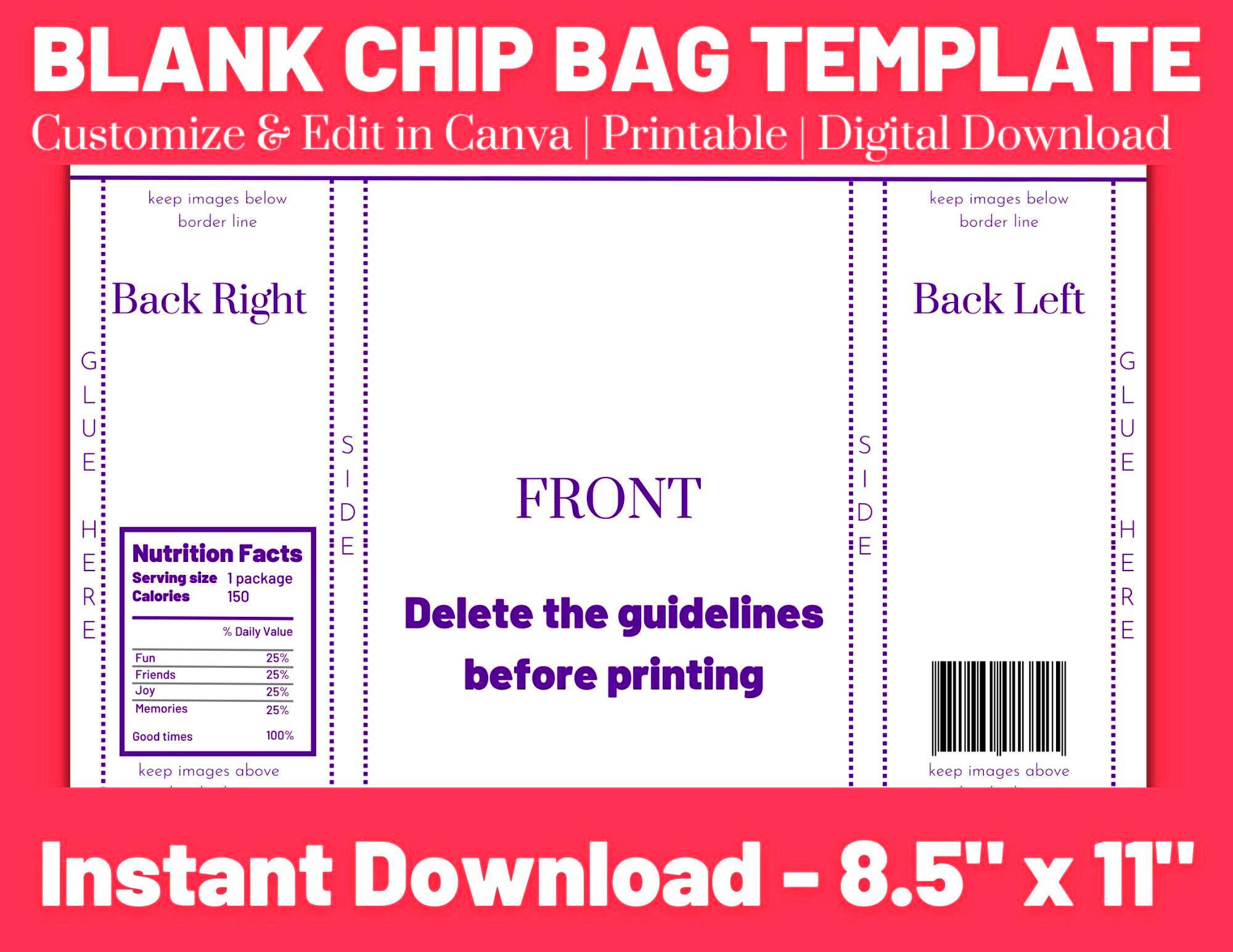 Chip Bag Template Chip Bag Template Canva Editable Chip Etsy Israel