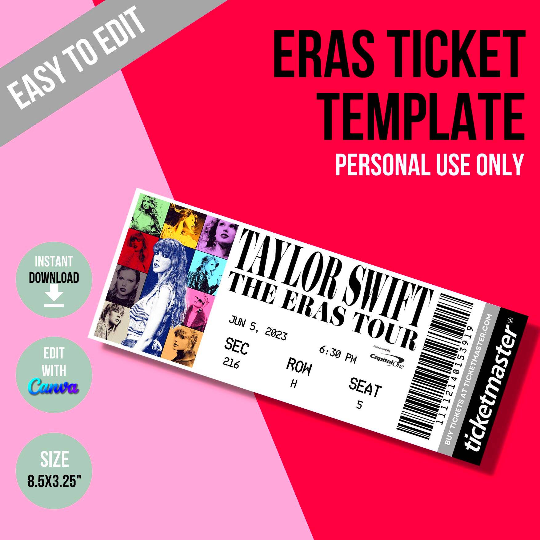 Taylor Swift the Eras Tour Ticket Canva Template Ticket Etsy Finland