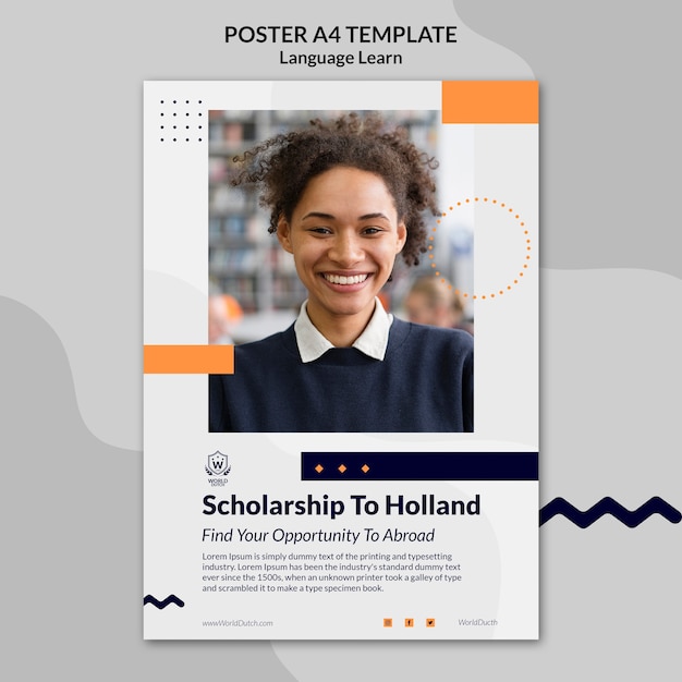 Dutch Language Learning Classes Vertical Poster Template with Dots Design – Free Download