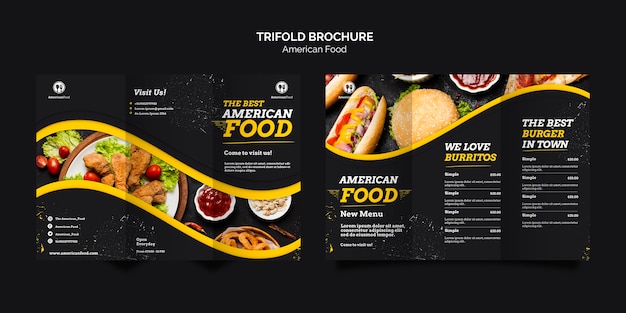 Trifold Brochure Design Featuring American Cuisine – Free Download