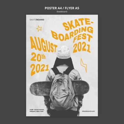 Skateboarding Poster Design Featuring a Woman – Free to Download