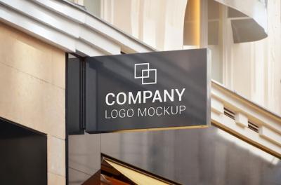 Small Rectangle Sign Mockup on Shop Wall – Free Download