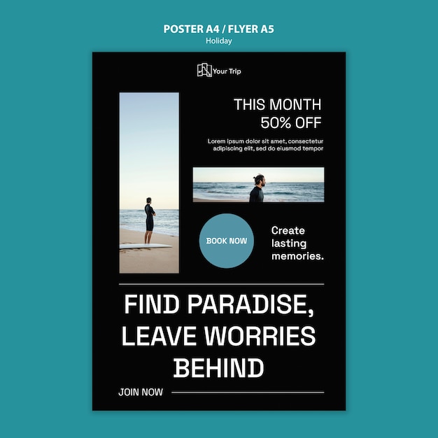 Vertical Poster Template for Your Next Surfing Vacation – Free Download