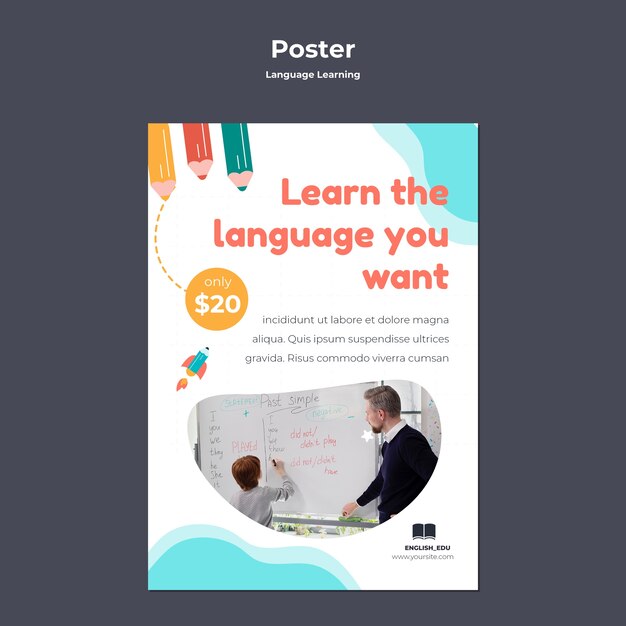 Foreign Language Lessons Vertical Poster Template – Free Download