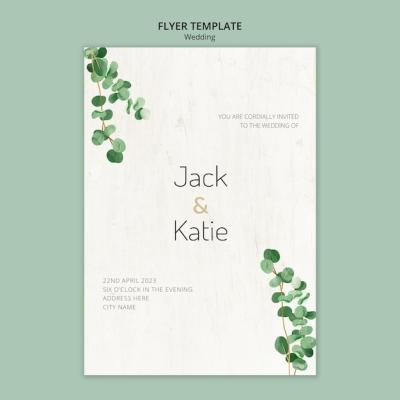 Wedding Flyer Template with Leaves – Free Download