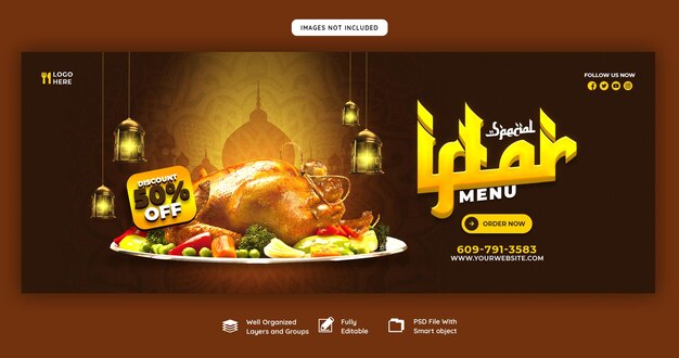 Ramadan Kareem Food and Iftar Menu Facebook Cover Banner Template – Free Download