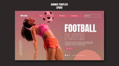 Sport Banner Template Featuring Woman Playing Football – Free Download