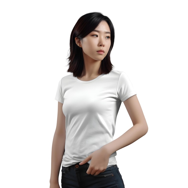 Portrait of an Asian Woman in a White T-Shirt on a White Background – Free Stock Photo, Download Free