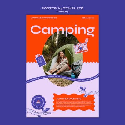 Vertical Poster Template for Camping with Branches and Leaves – Free Download