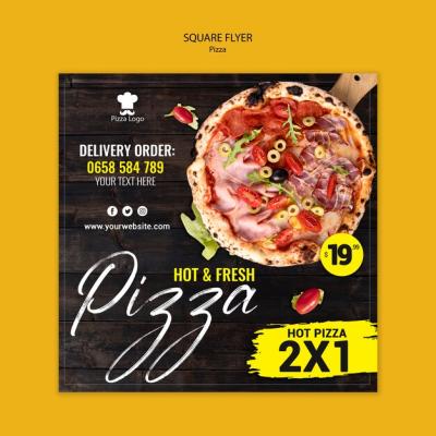 Pizza Restaurant Square Flyer Template with Photo – Free Download