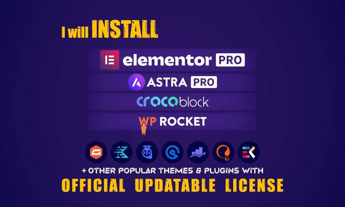 Professional WordPress Setup: Install Elementor Pro, Astra Pro, Rank Math Pro, Crocoblock, WP Rocket, and Imagify