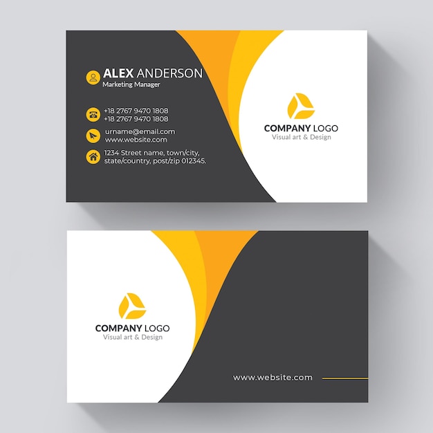 Modern Business Card Design with Yellow Details – Free Download