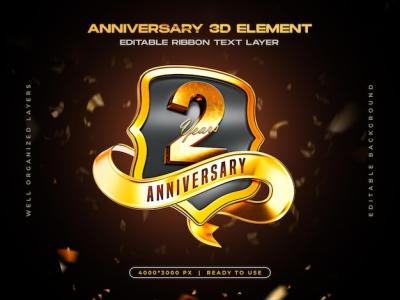 2 Year Anniversary Celebration Badge Design with Golden Number and Luxury Ribbon – Free Download