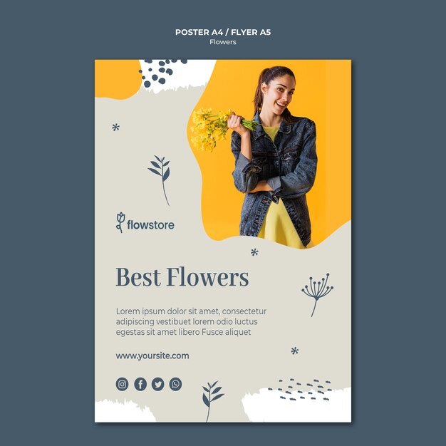 Best Flowers and Cute Businesswoman Poster Template – Free Download