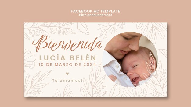 Beautiful Birth Announcement Facebook Template – Free Download