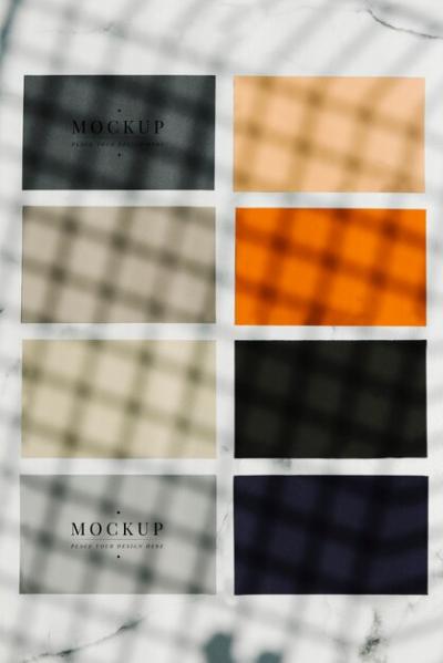 Colored Sample Paper Square Mockups on Marble Table – Free Download