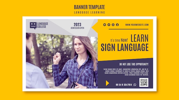 Learning Language Flat Design Banner Template – Free Download