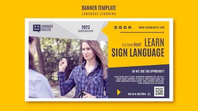 Learning Language Flat Design Banner Template – Free Download