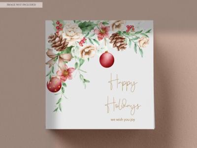 Beautiful Watercolor Floral Christmas Card Template – Free to Download