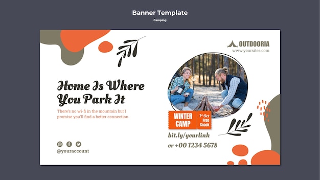 Camping Banner Template – Free Download of Flat Design PSD Template