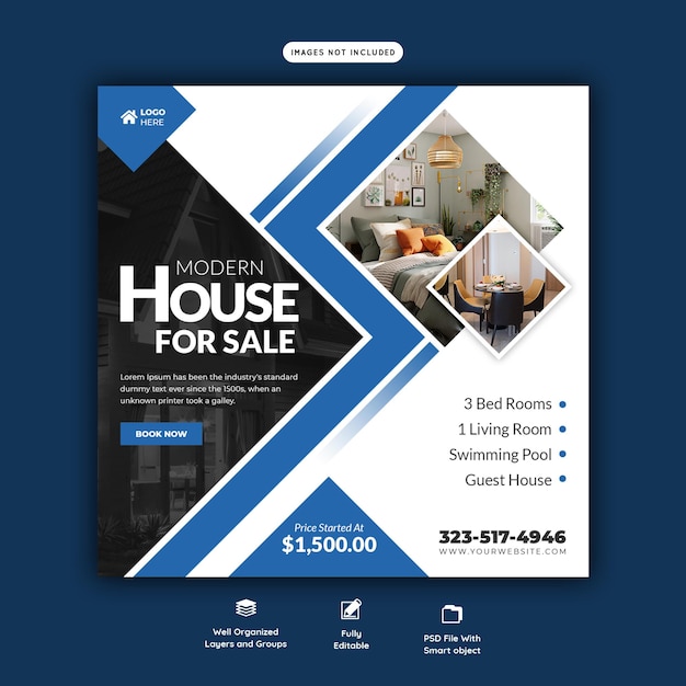 Real Estate House Property Instagram Post and Social Media Banner Template – Free Download