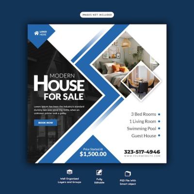 Real Estate House Property Instagram Post and Social Media Banner Template – Free Download