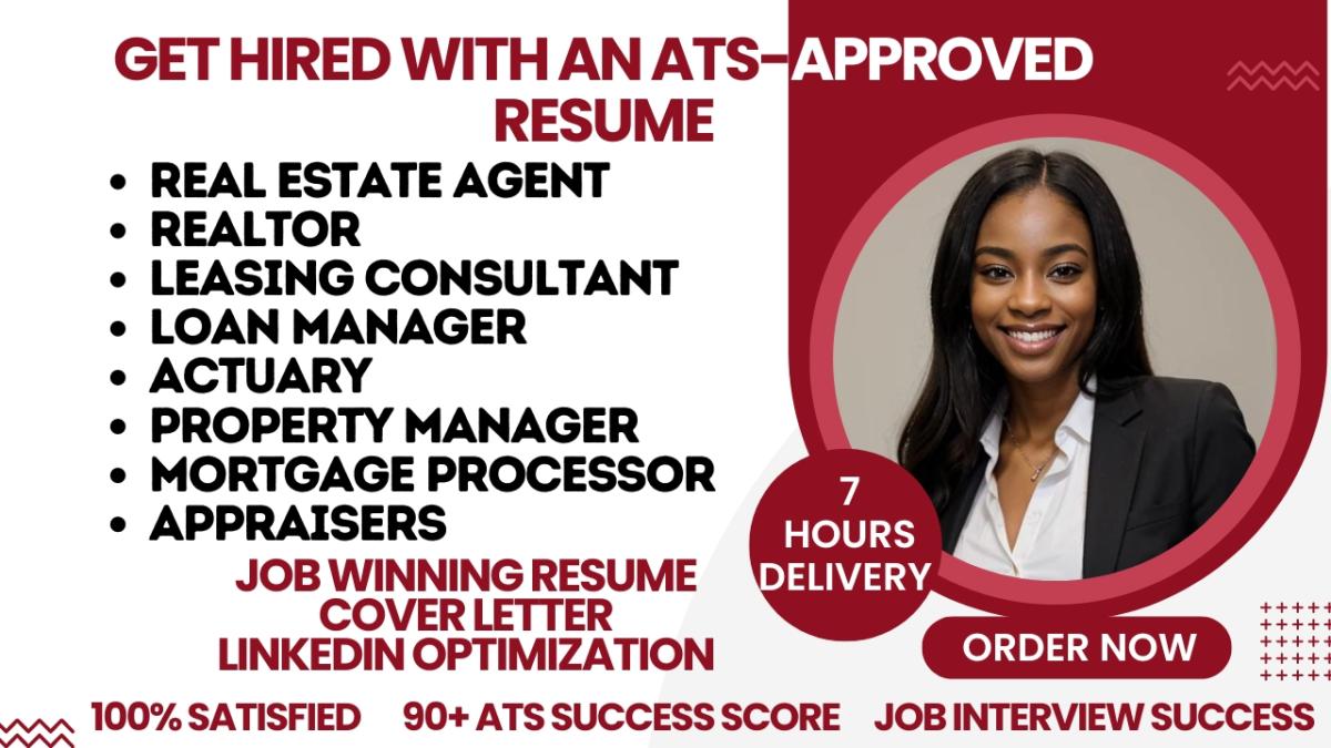 I Will Write Real Estate Agent, Realtor, Insurance, Leasing Consultant, Actuary Resume