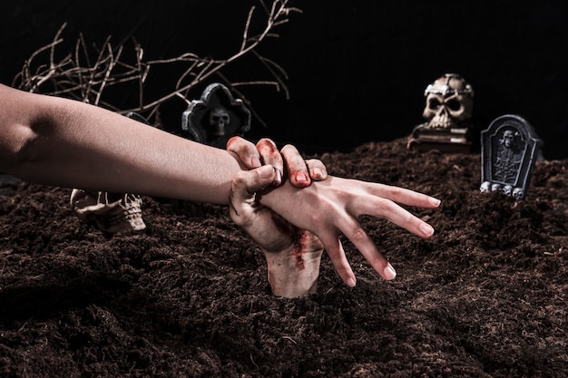 Zombie Hand Grabs Person in Halloween Cemetery – Free Download