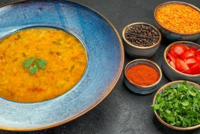 Lentil Soup with Spices and Herbs in Bowls – Free Stock Photo Download