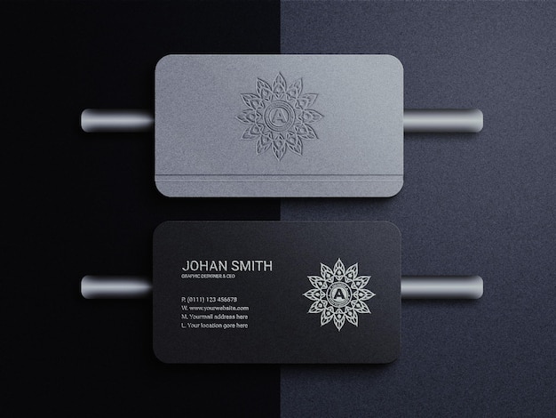 Rounded Business Card Mockup with Silver Foil Effect – Free Download