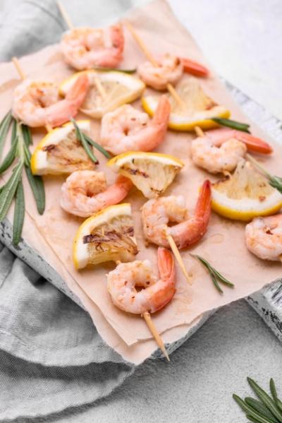 High Angle View of Seafood Shrimp Skewers – Free to Download