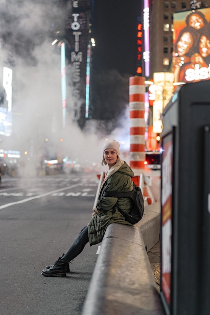 Excited Fashion Woman in Times Square, NYC – Free Stock Photo for Download