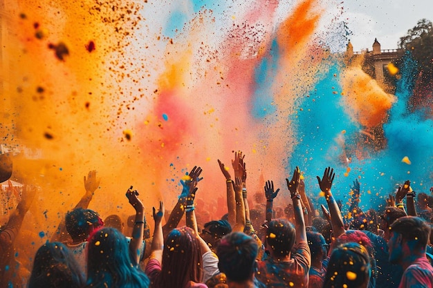 A Vibrant Crowd Celebrating with Colored Powder – Free Stock Photo, Download for Free