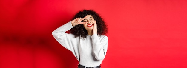 Beauty of a Pretty Lady with Curly Hair and Red Lips – Free Stock Photo for Download