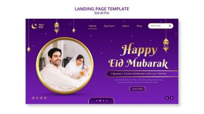 Eid al Fitr Landing Page Template Featuring Stars and Moon – Free Download