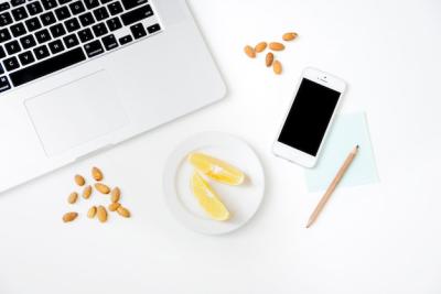 Smartphone, Laptop, Almond, Sweet Lime, and Pencil on White Background – Download Free Stock Photo