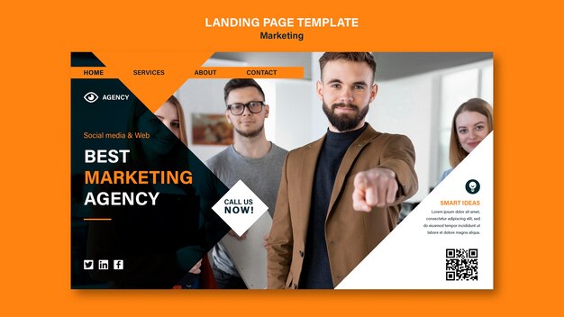 Flat Design Landing Page Marketing Template – Free Download