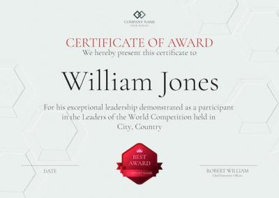 Professional Award Certificate Template PSD in White Abstract Design – Free Download