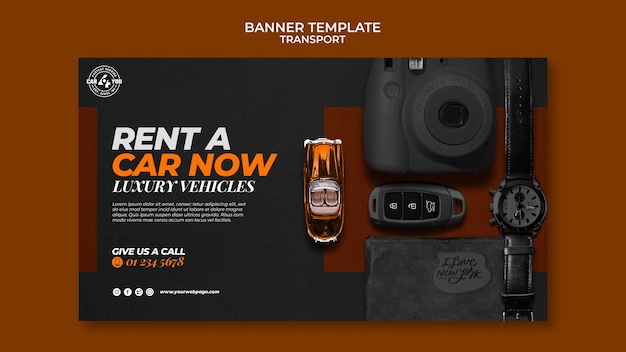 Horizontal Banner Template Featuring a Toy Car for Car Rental – Free Download