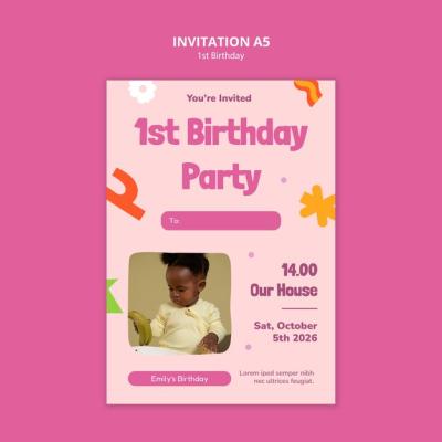 Flat Design 1st Birthday Template – Free Download