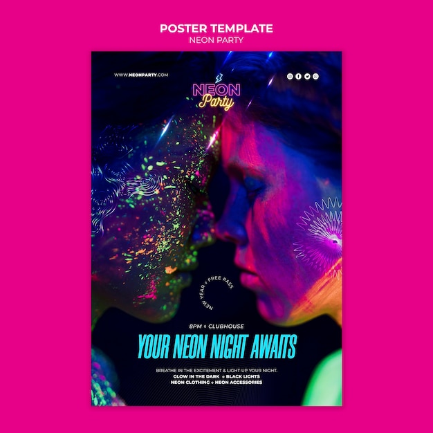 Neon Night Party Poster Template – Free Download