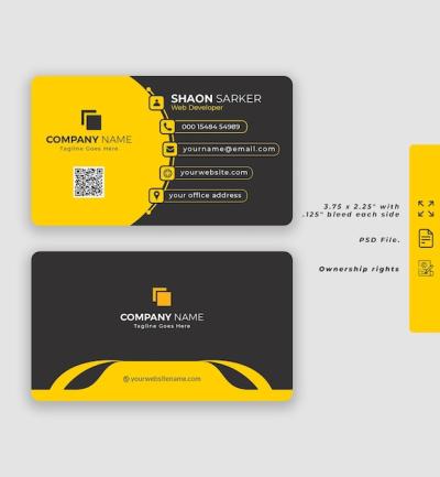 Modern and Clean Business Card PSD Template in Blue and Yellow – Free Download