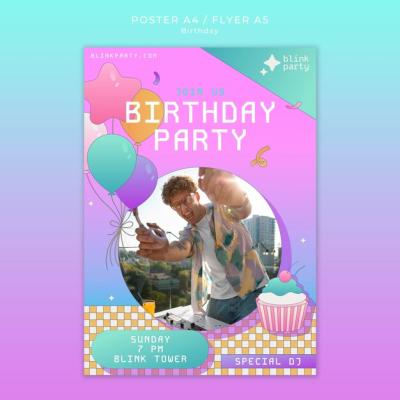 Gradient Birthday Party Poster Template – Free Download